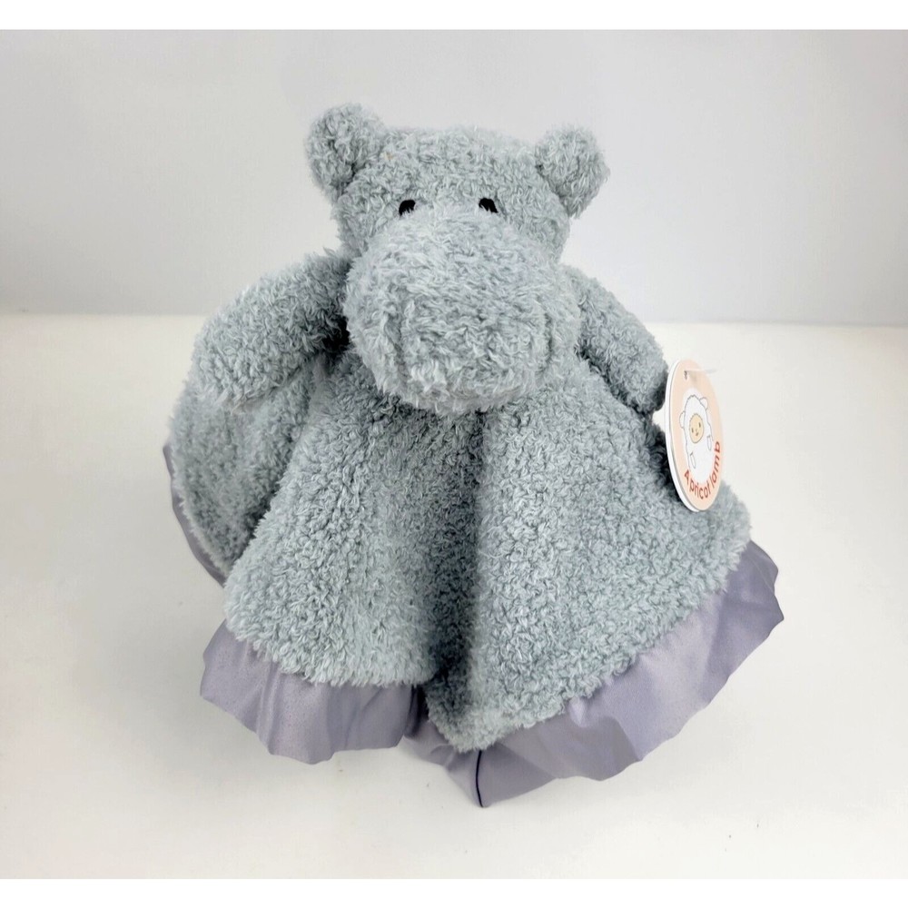 Apricot Lamb Gray Hippo Plush Lovey Baby Security Blanket Satin Infant Toy NWT